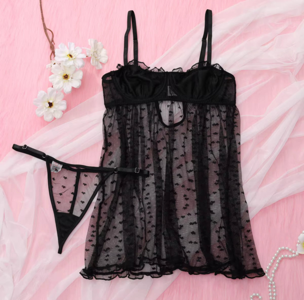 Midnight Muse – Sheer Heart Lingerie Set