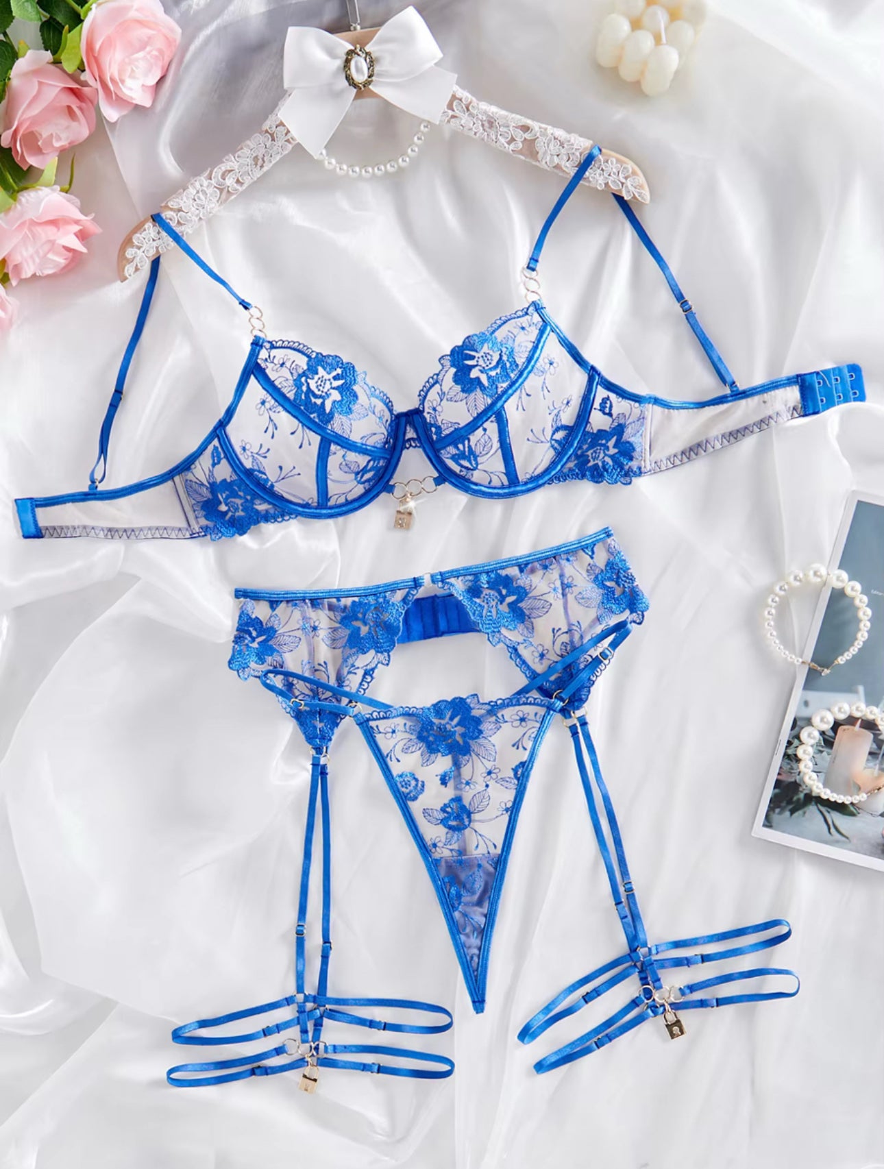 Locked in Lace – Blue Lingerie Set