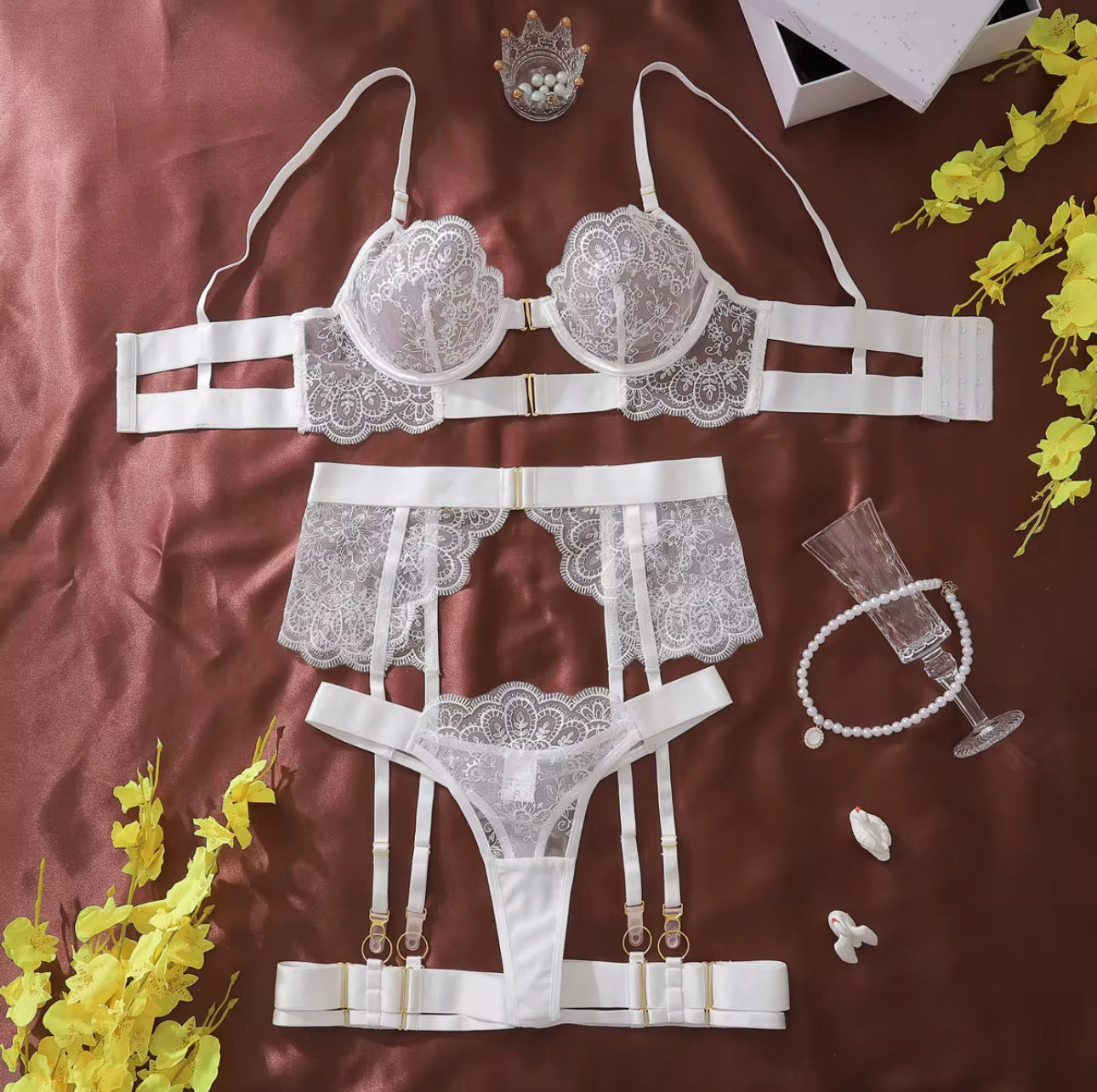 Midnight Reverie 3-Piece Lace Lingerie Set