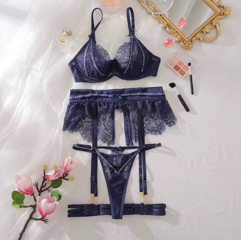 Blue Sequin lingerie set