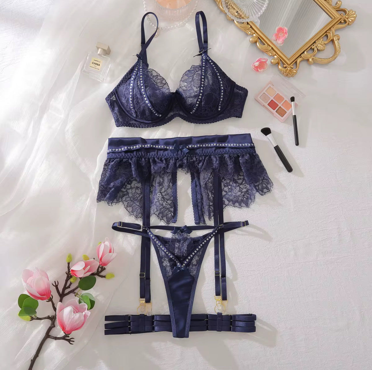 Blue Sequin lingerie set