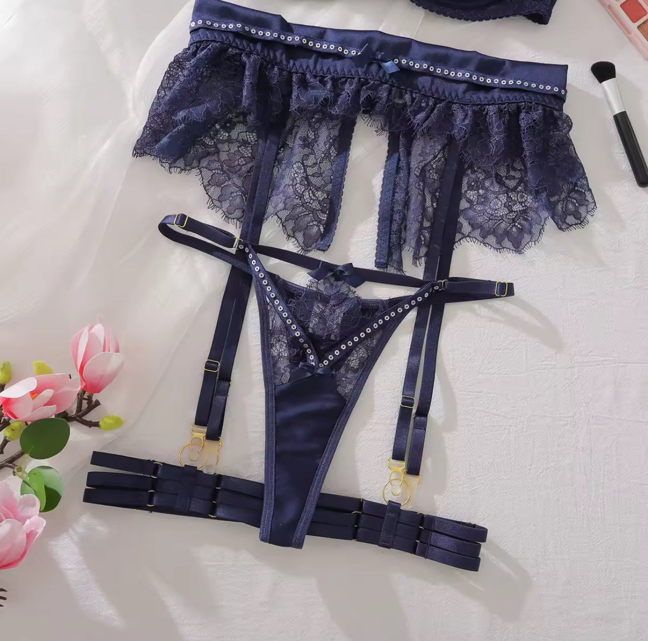 Blue Sequin lingerie set