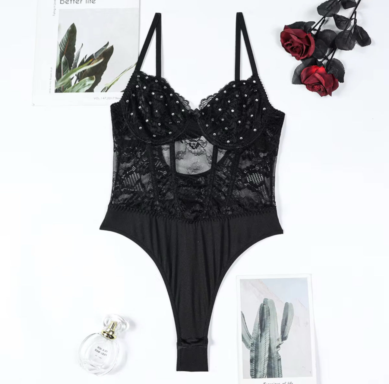 Midnight Glimmer – Sequin & Lace Bodysuit
