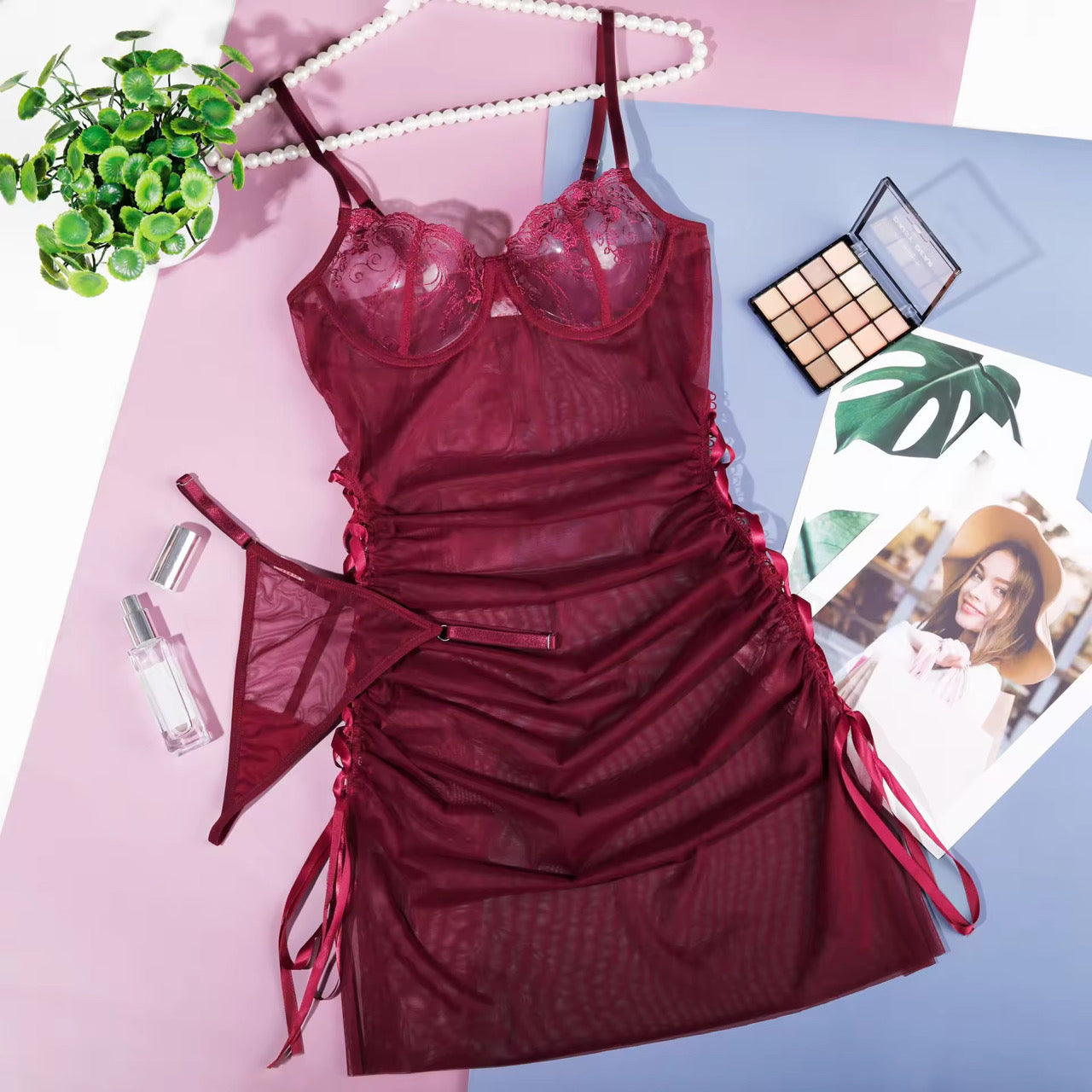 Red Desire Lace Dress Set