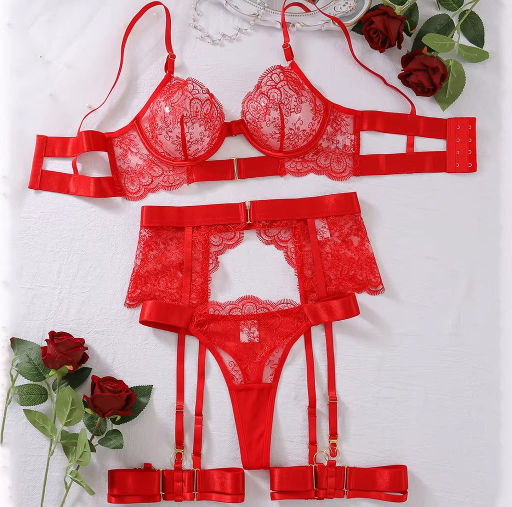 Midnight Reverie 3-Piece Lace Lingerie Set