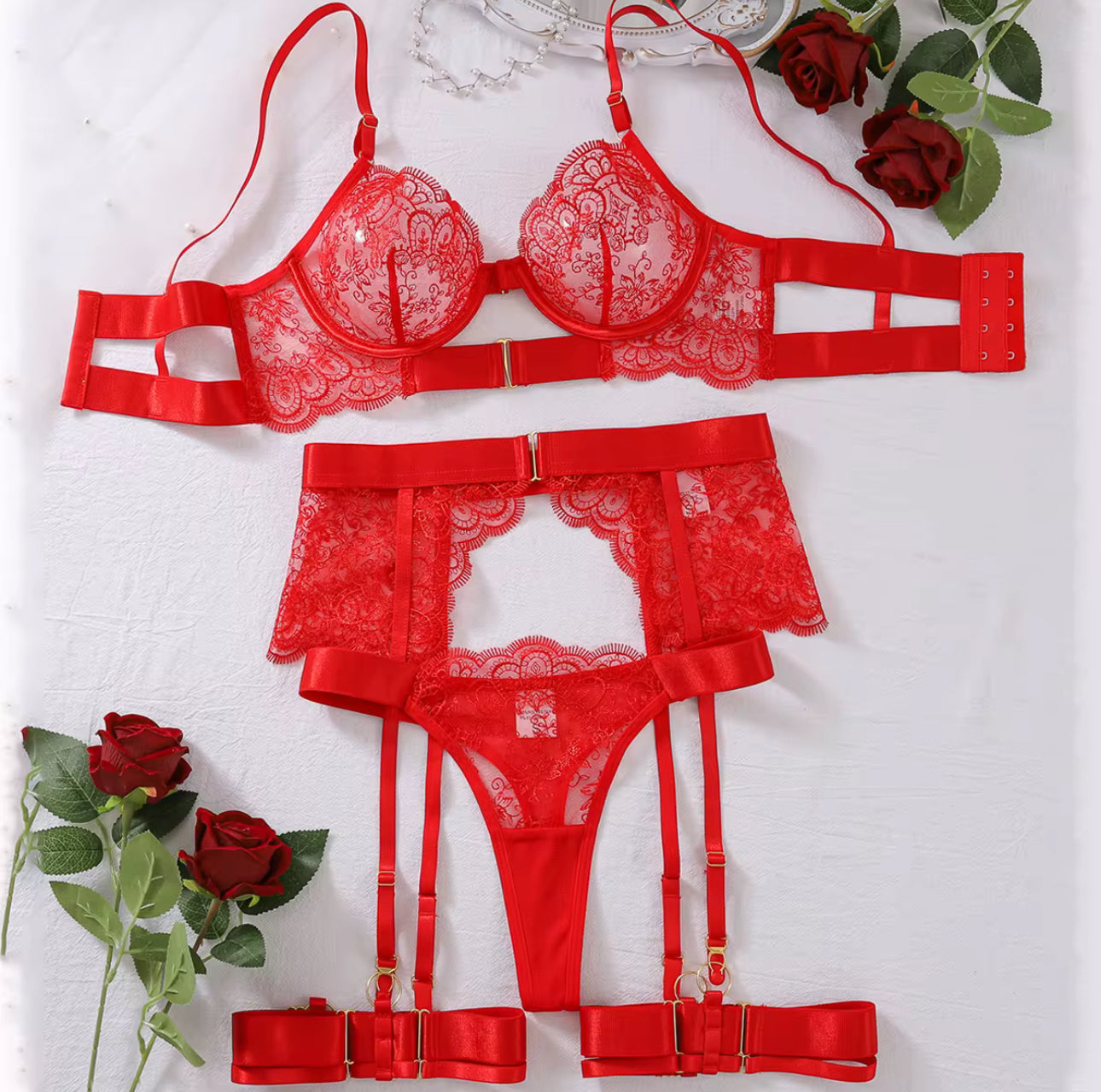 Midnight Reverie 3-Piece Lace Lingerie Set